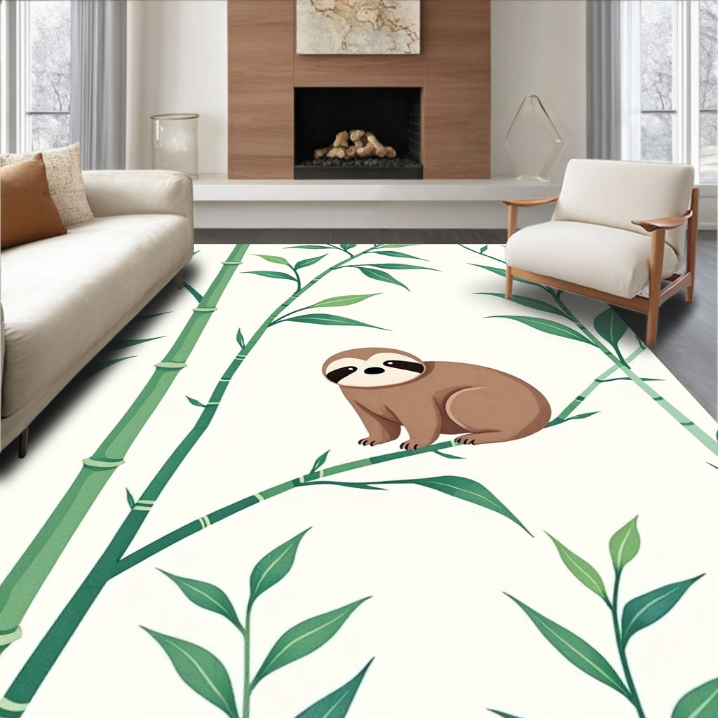 Cute Sloth Bamboo Forest Foliage Rug
