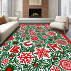 Red Green Christmas Letter Snowflake Collage Rug