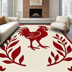 Crimson Rooster Branch Border Rug