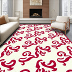 Crimson Swirls Across Off-White Canvas Rug