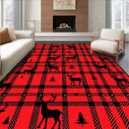 Red Black Plaid Deer Forest Rug