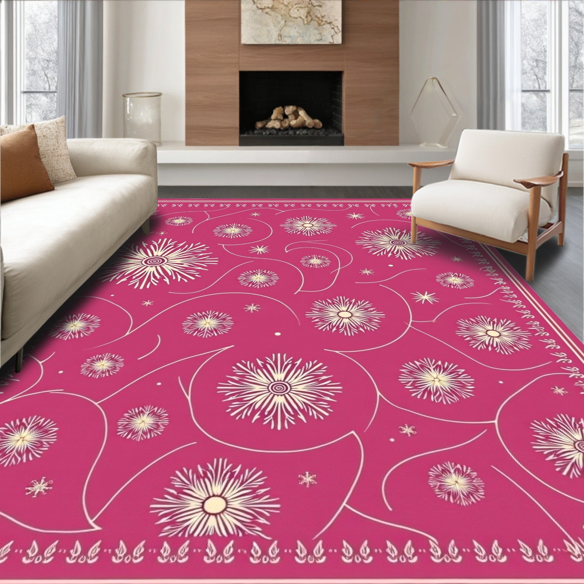 Fuchsia Daisy Swirl Medallion Rug