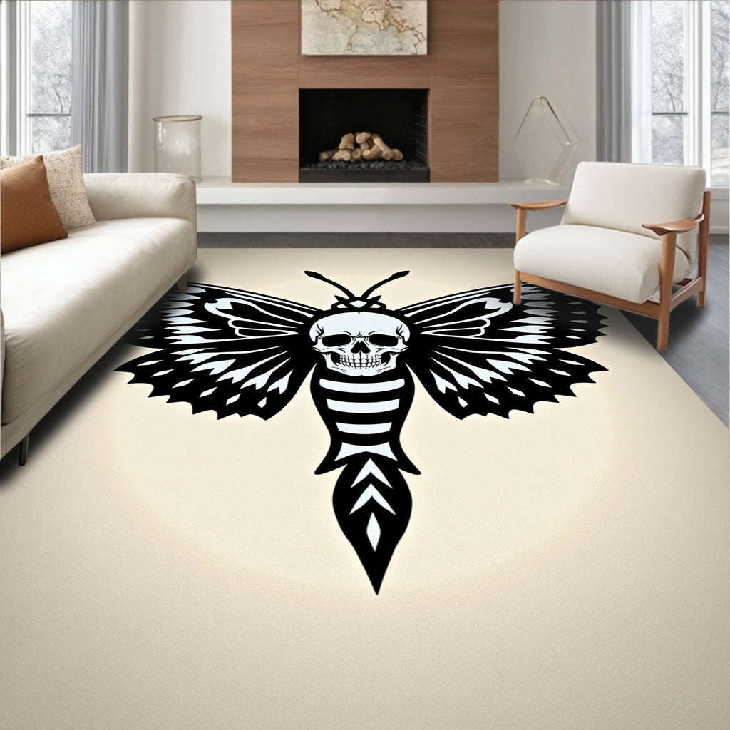 Monochromatic Skull Winged Insect Rug