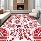 Crimson Whimsical Folk Creature Medallion Rug