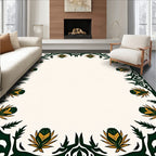 Ornate Green Gold Floral Border Rug