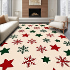 Festive Red Green Star Snowflake Rug