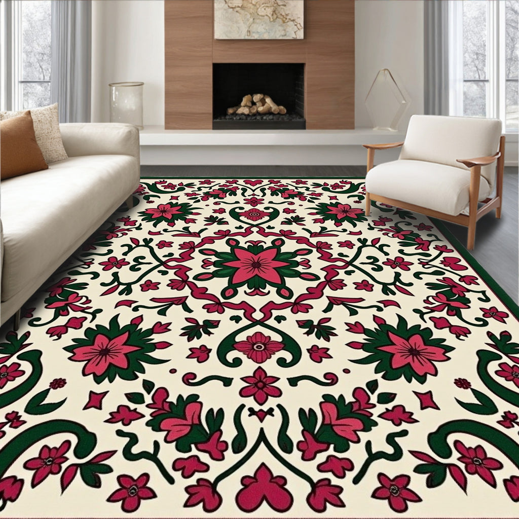 Crimson and Emerald Floral Medallion Rug