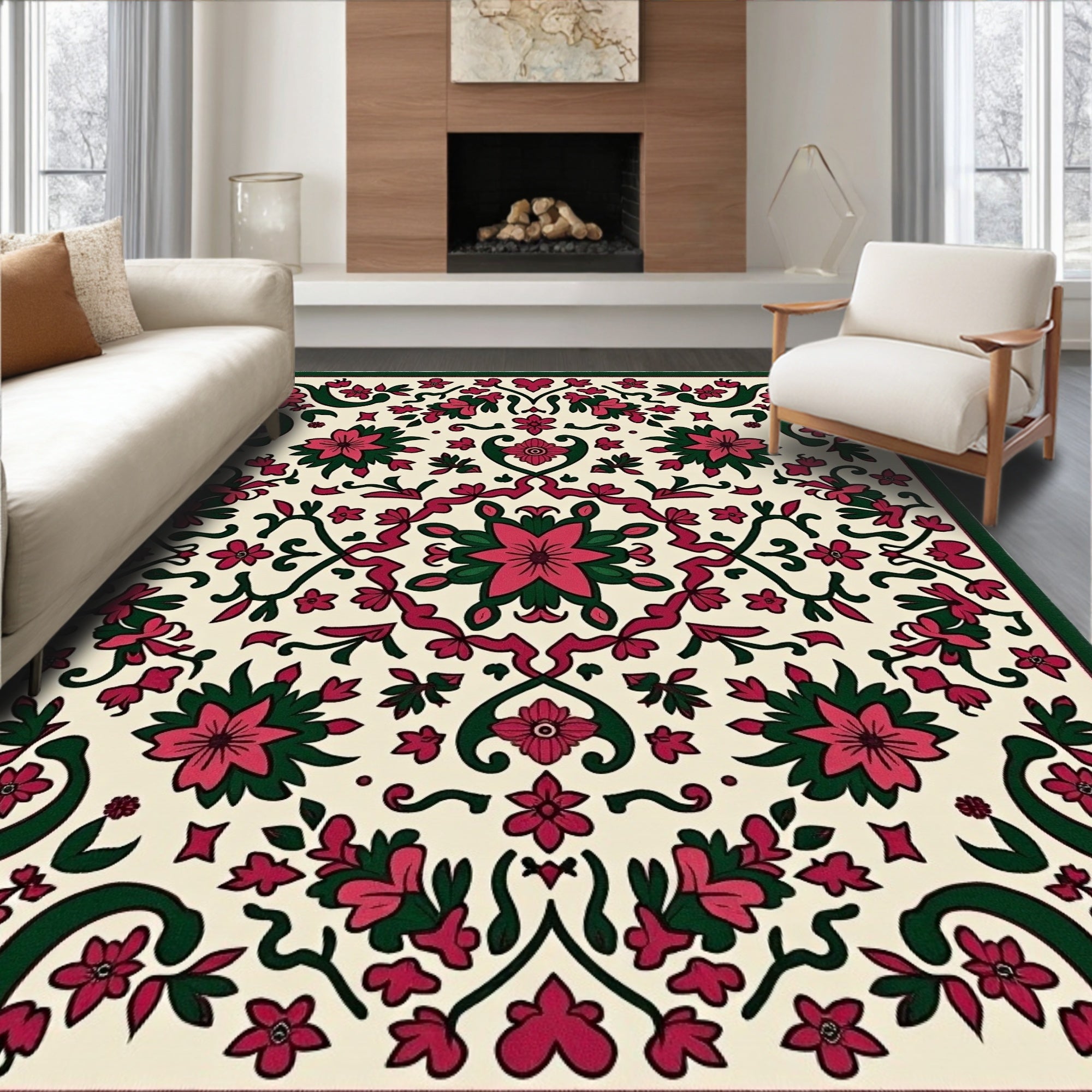 Crimson and Emerald Floral Medallion Rug