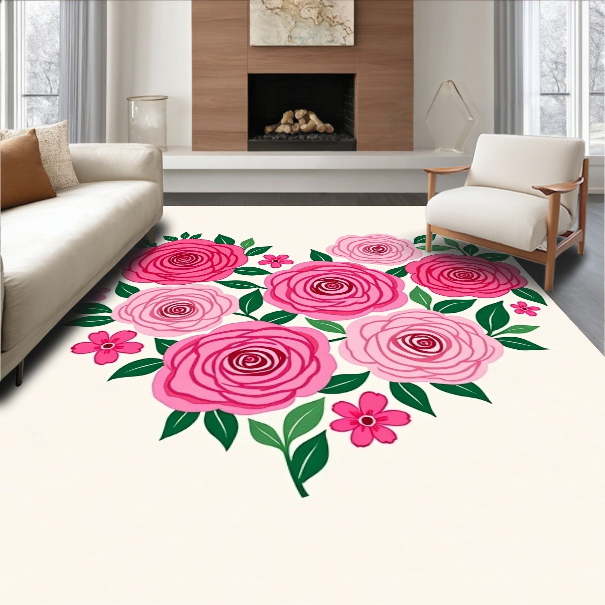 Heart Shaped Pink Rose Garland Rug