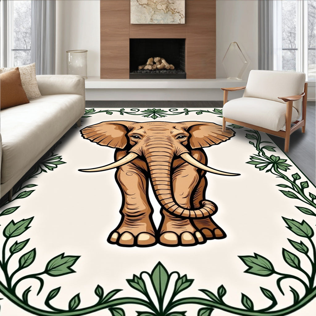 Brown Elephant Floral Vine Regal Rug