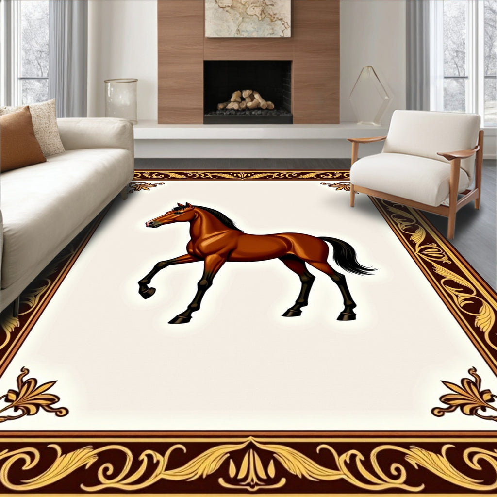 Equestrian Brown Horse Ornate Frame Rug