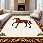 Equestrian Brown Horse Ornate Frame Rug