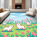 Spring Meadow Lambs Pink Flowers Rug