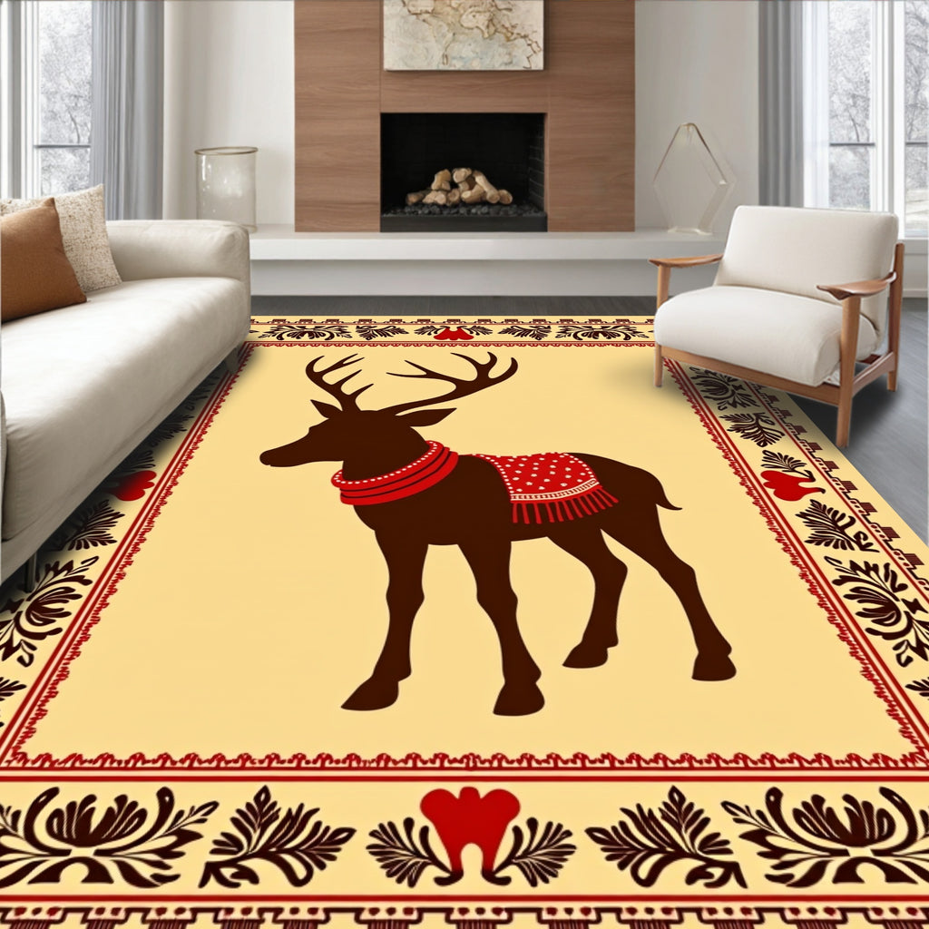 Dark Brown Deer with Red Festive Saddle Rug