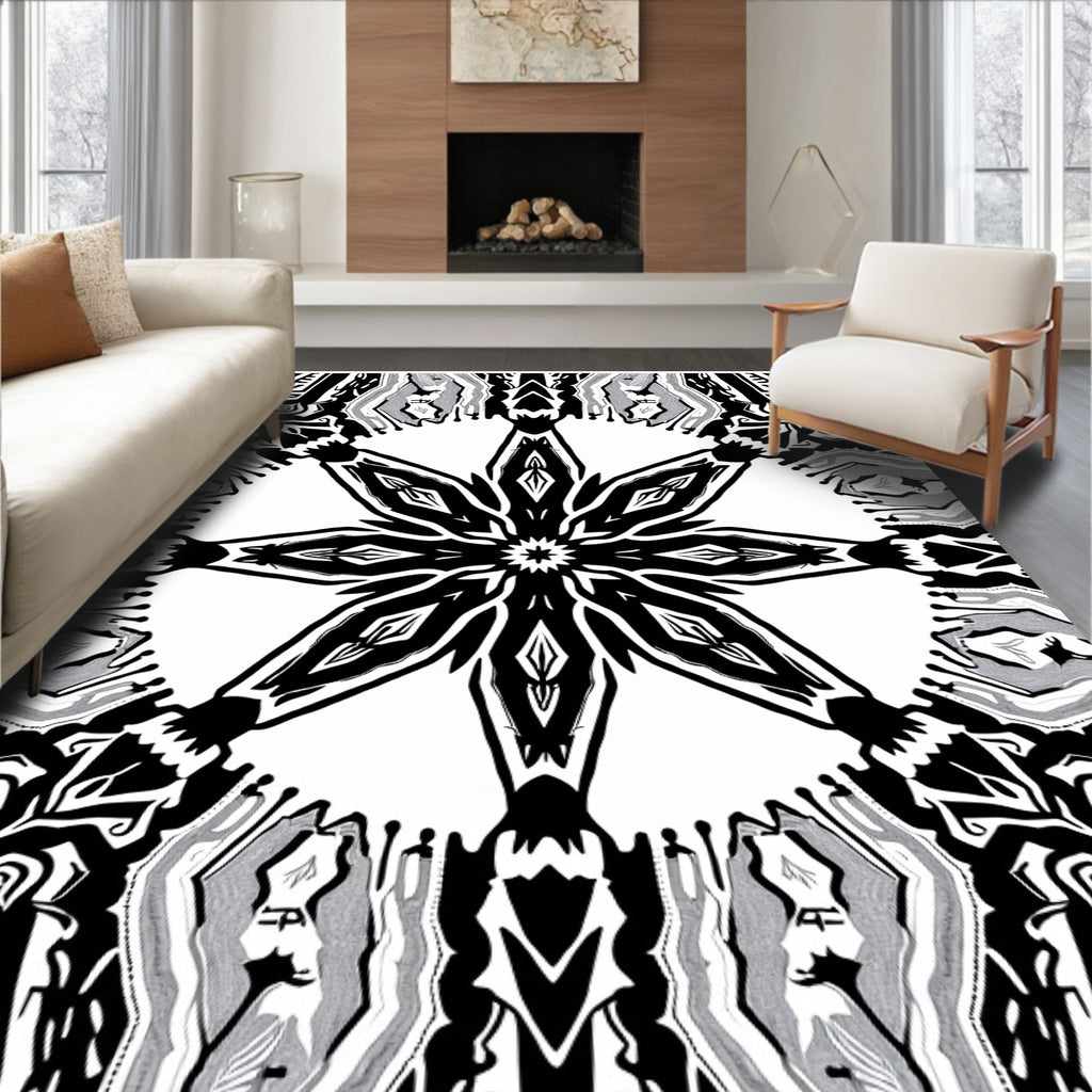 Monochromatic Radial Starburst Mandala Rug