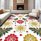 Red Gold Pine Cone Snowflake Scatter Rug