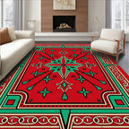 Crimson Emerald Geometric Mandala Rug