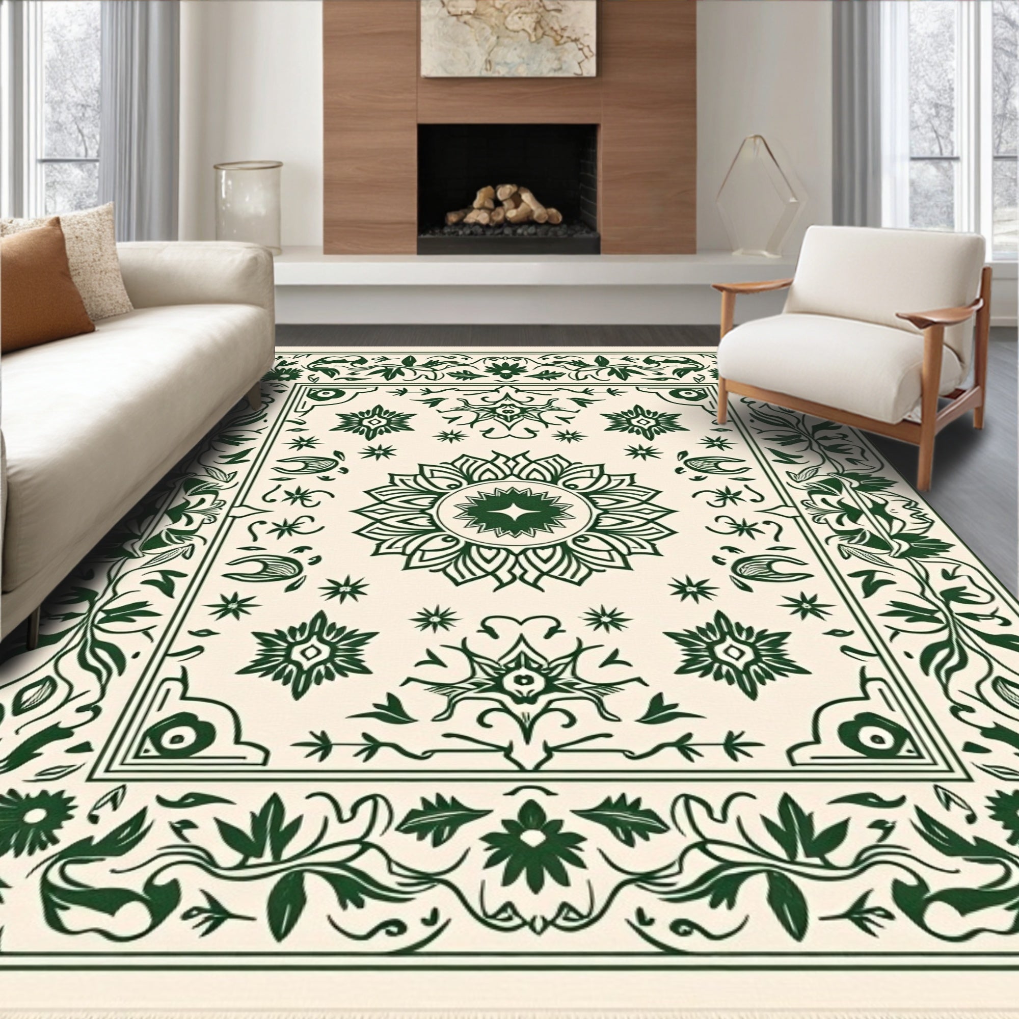 Deep Forest Bloom Mandala Tapestry Rug