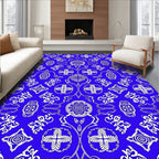Rich Cobalt Blue Floral Crest Rug