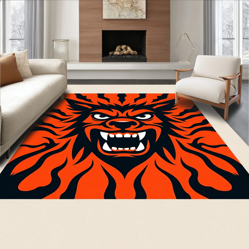 Dynamic Fire Orange Beast Face Rug
