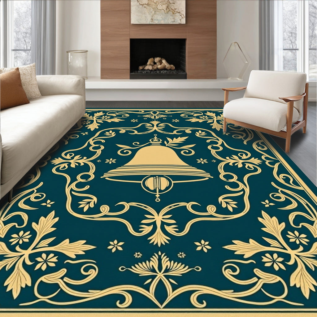 Deep Teal Golden Bell Crested Ornate Rug