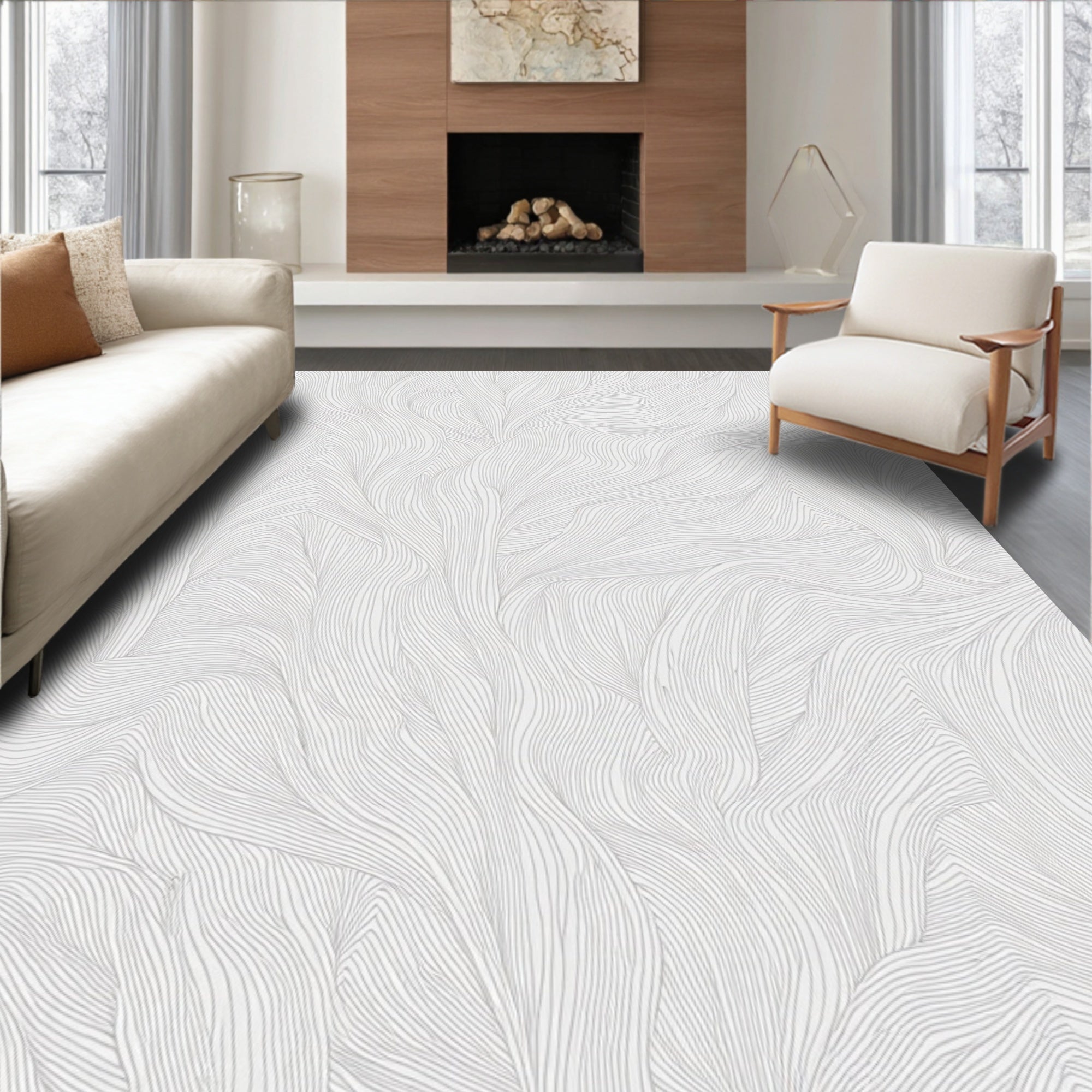 Abstract White Flowing Lines Rug