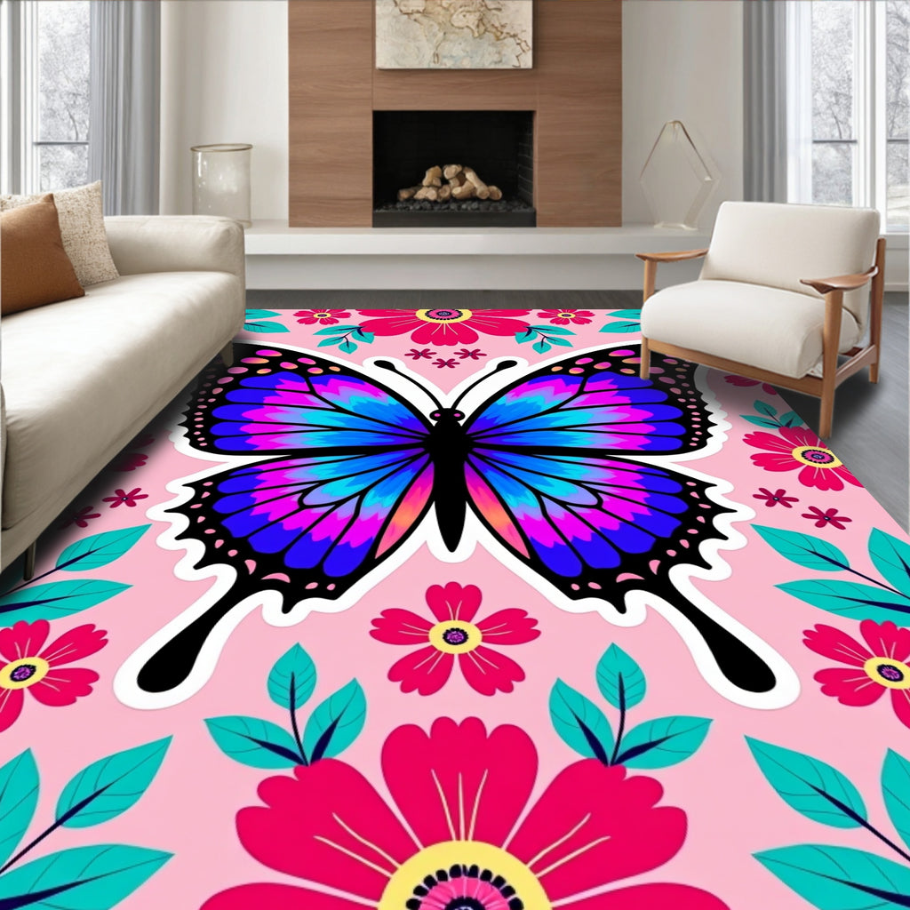 Vibrant Floral Butterfly Bloom Rug