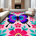 Vibrant Floral Butterfly Bloom Rug