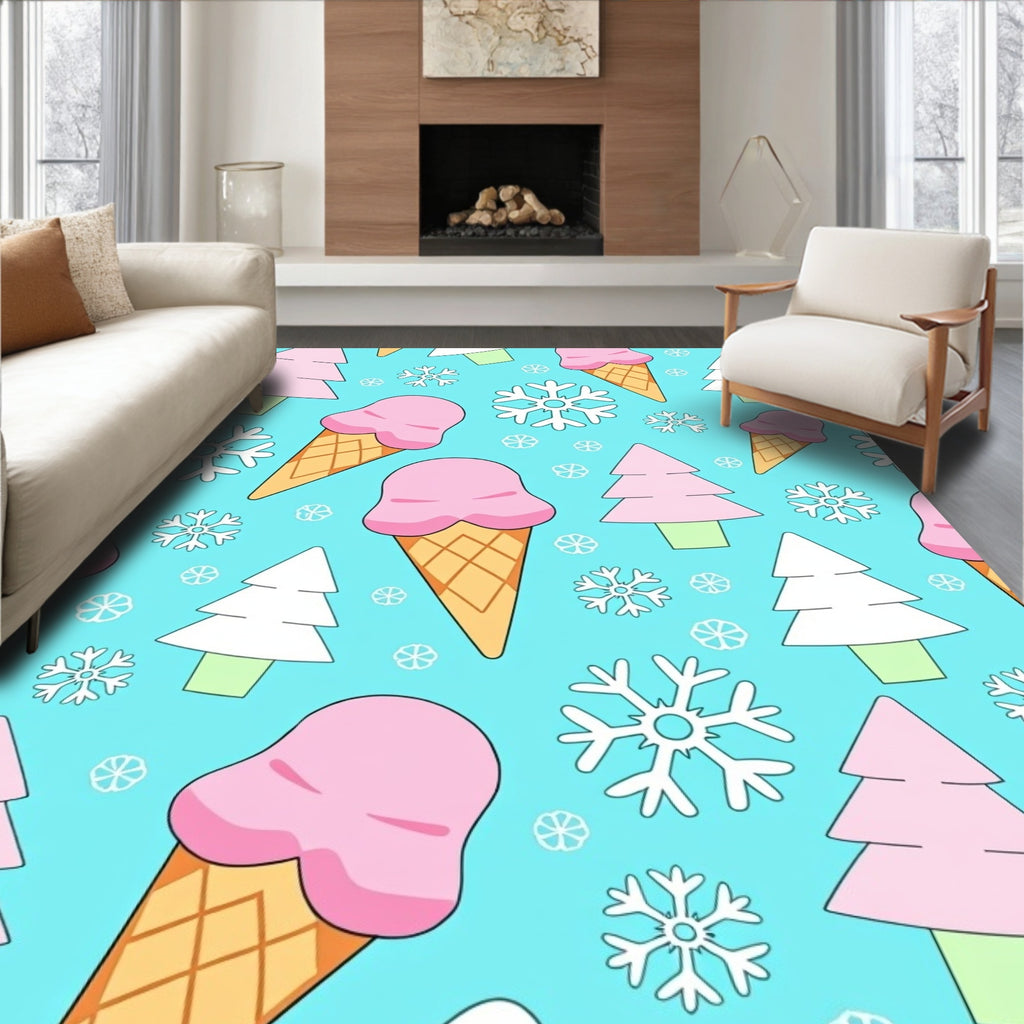 Pastel Pink Ice Cream Snowflakes Trees Rug
