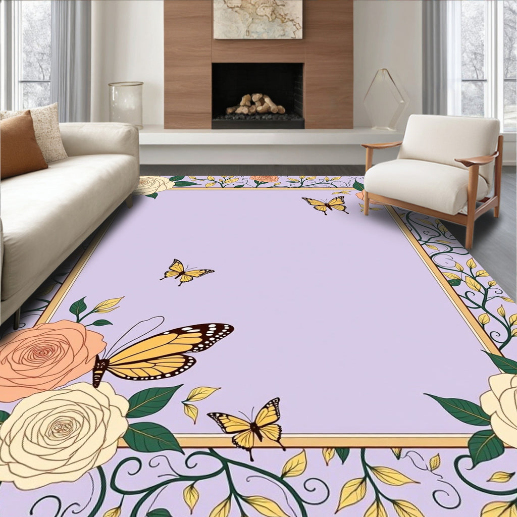Blush Rose Yellow Butterfly Garden Rug