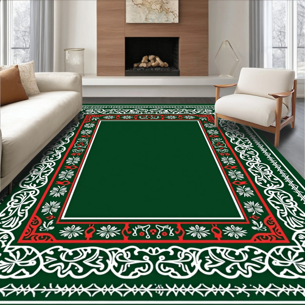 Classic Red White Emerald Border Rug