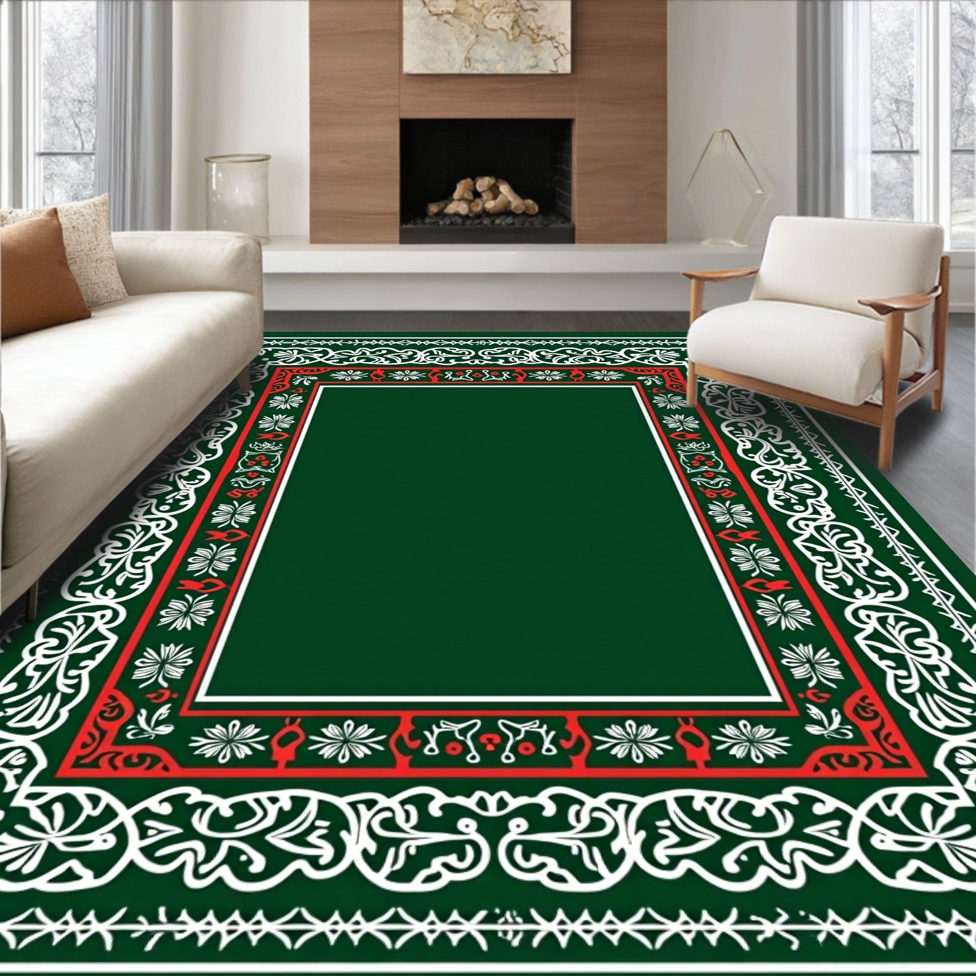 Classic Red White Emerald Border Rug