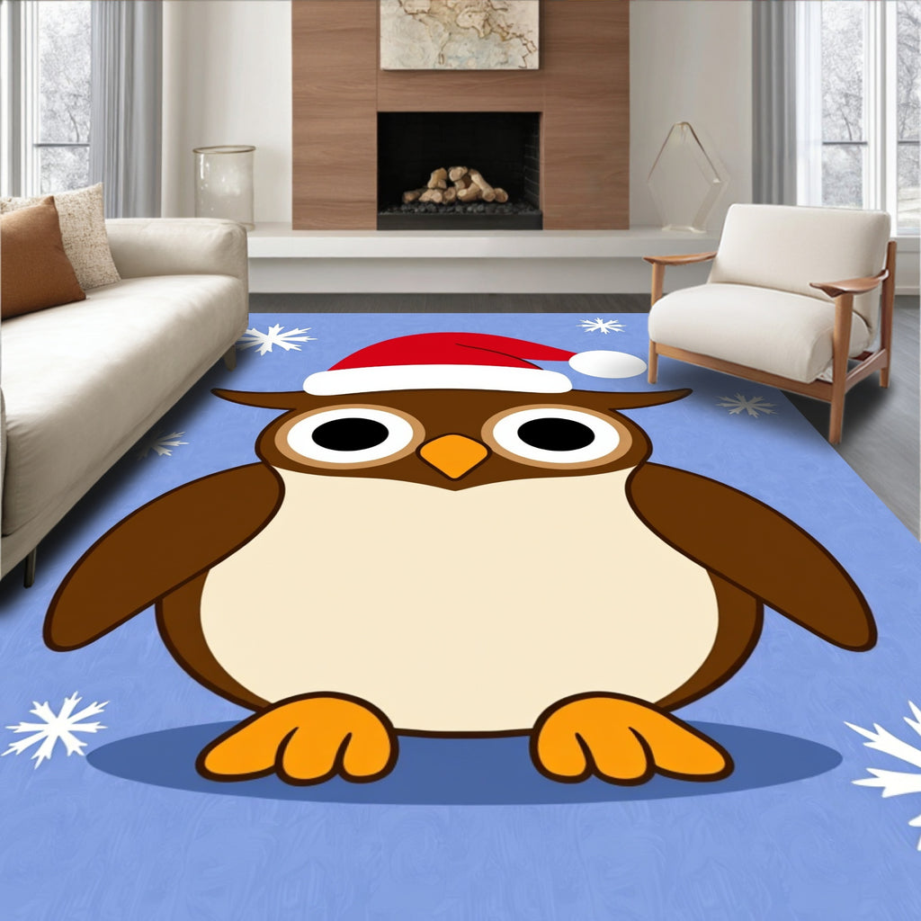Cute Christmas Owl Snowflakes Rug