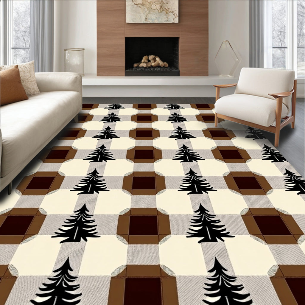 Brown Cream Buffalo Tree Checks Rug