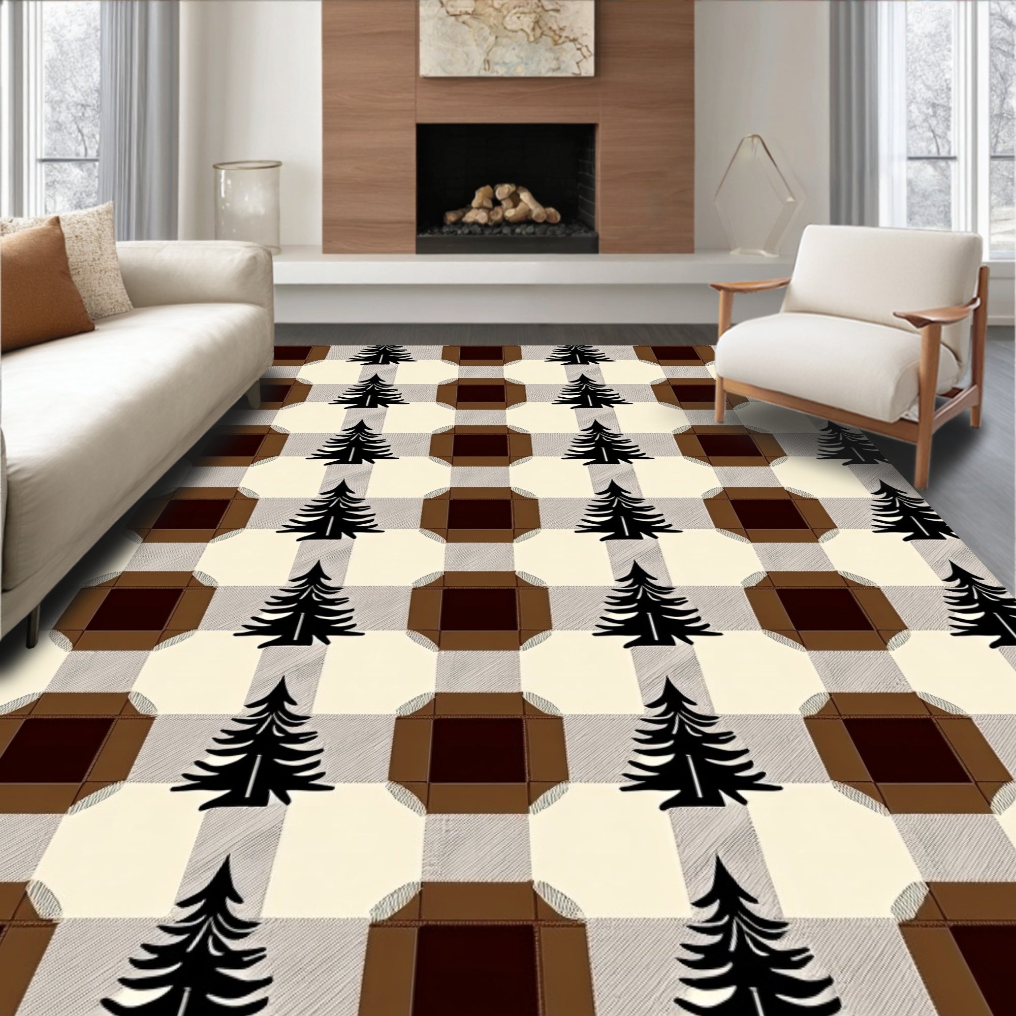 Brown Cream Buffalo Tree Checks Rug