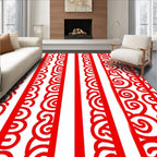 Crimson Vertical Swirl Border Rug