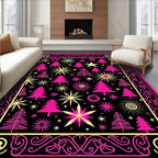 Hot Pink Trees Yellow Stars Border Rug