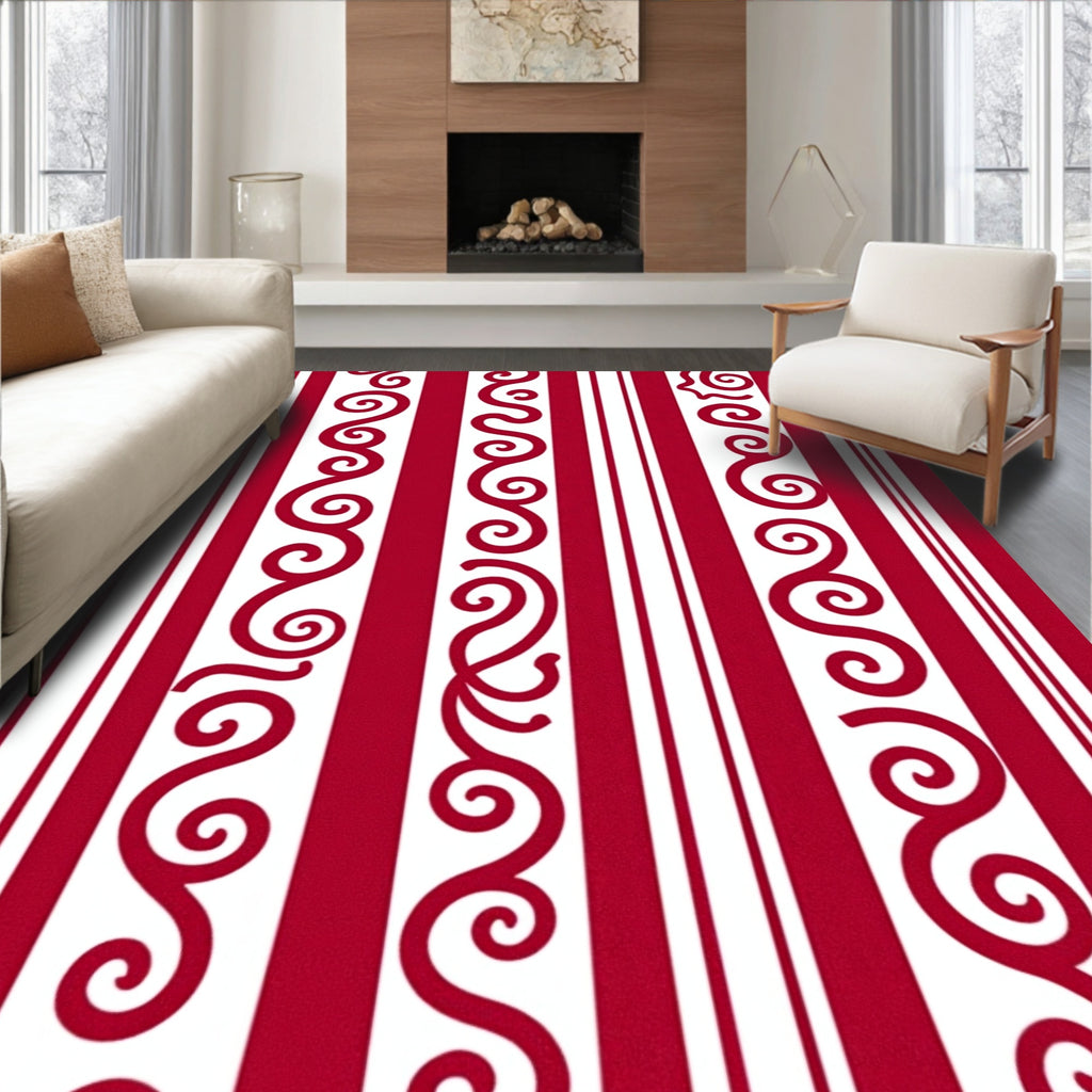 Crimson Swirl Stripe Vertical Rug