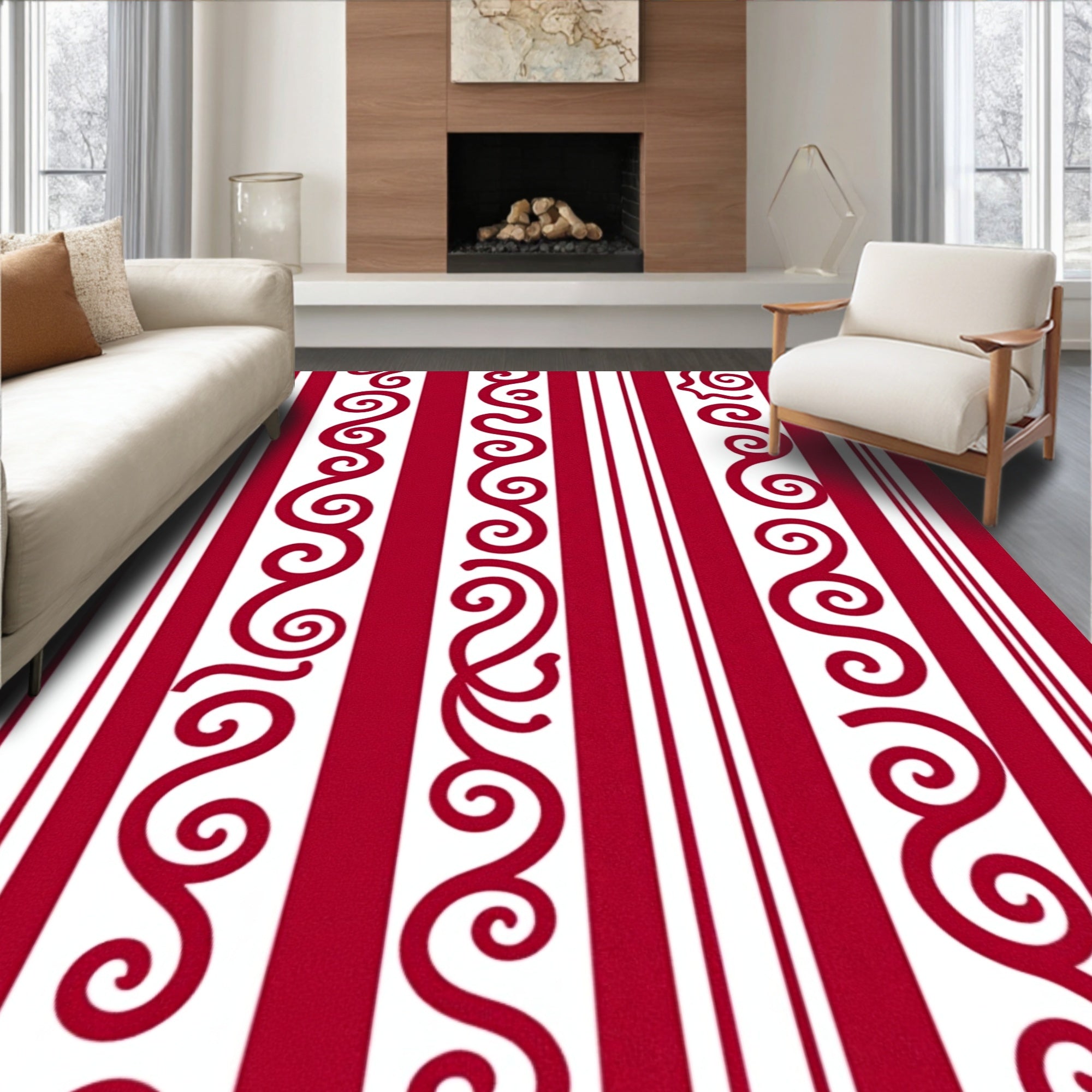 Crimson Swirl Stripe Vertical Rug