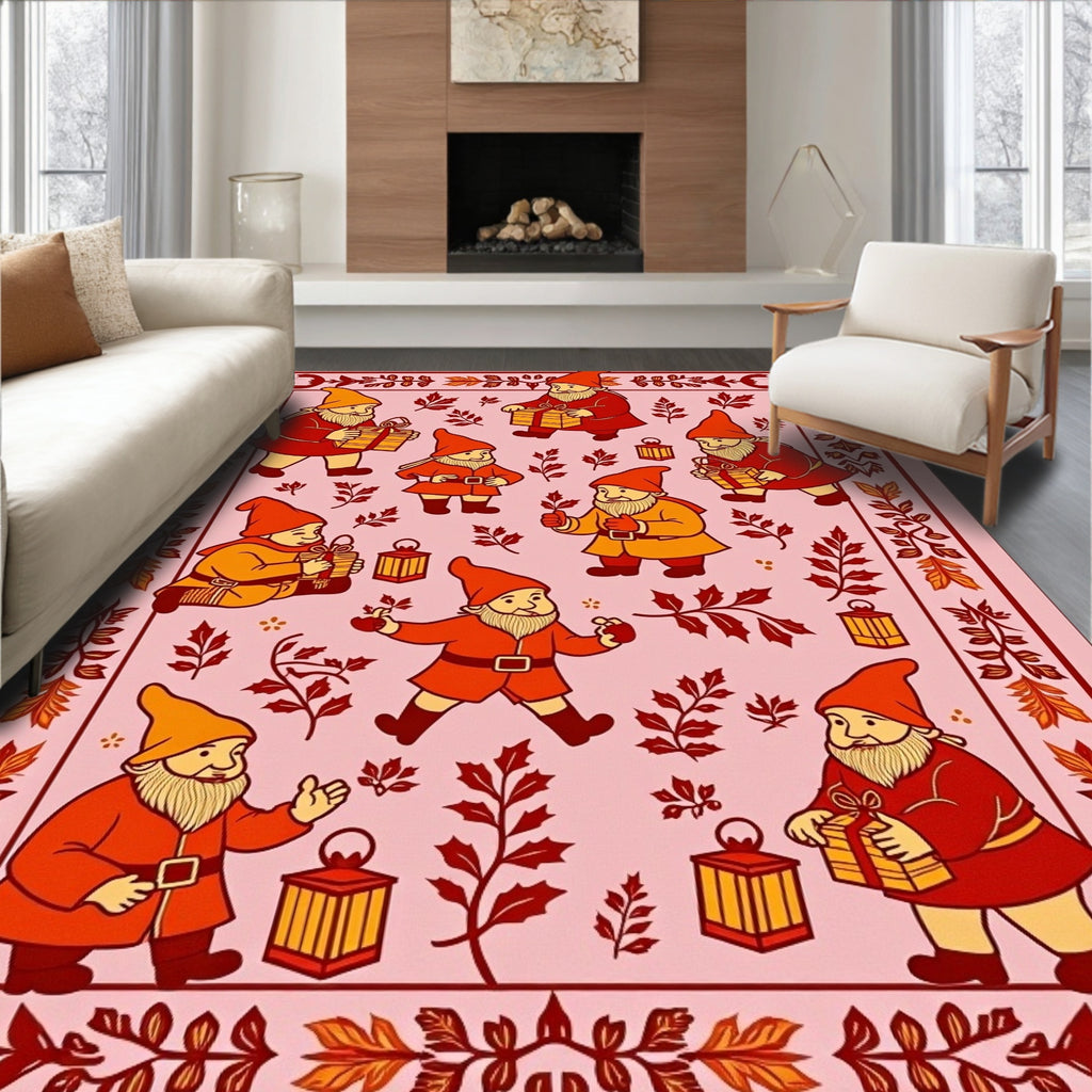 Whimsical Gnomes Autumn Gifts Pink Rug