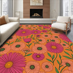 Vibrant Pink Orange Floral Garden Rug