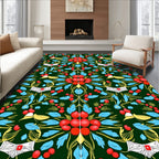Emerald Red Blue Leafy Vine Art Rug