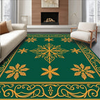 Emerald Green Golden Floral Medallion Border Rug
