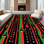 Red Green Black Festive Tree Stripes Rug