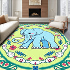 Light Blue Elephant Floral Medallion Rug