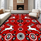 Red Jumping Deer Folk Art Rug
