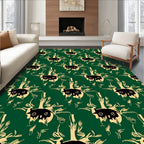 Dark Emerald And Ochre Abstract Foliage Rug