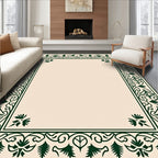 Dark Green Ornate Border Cream Rug