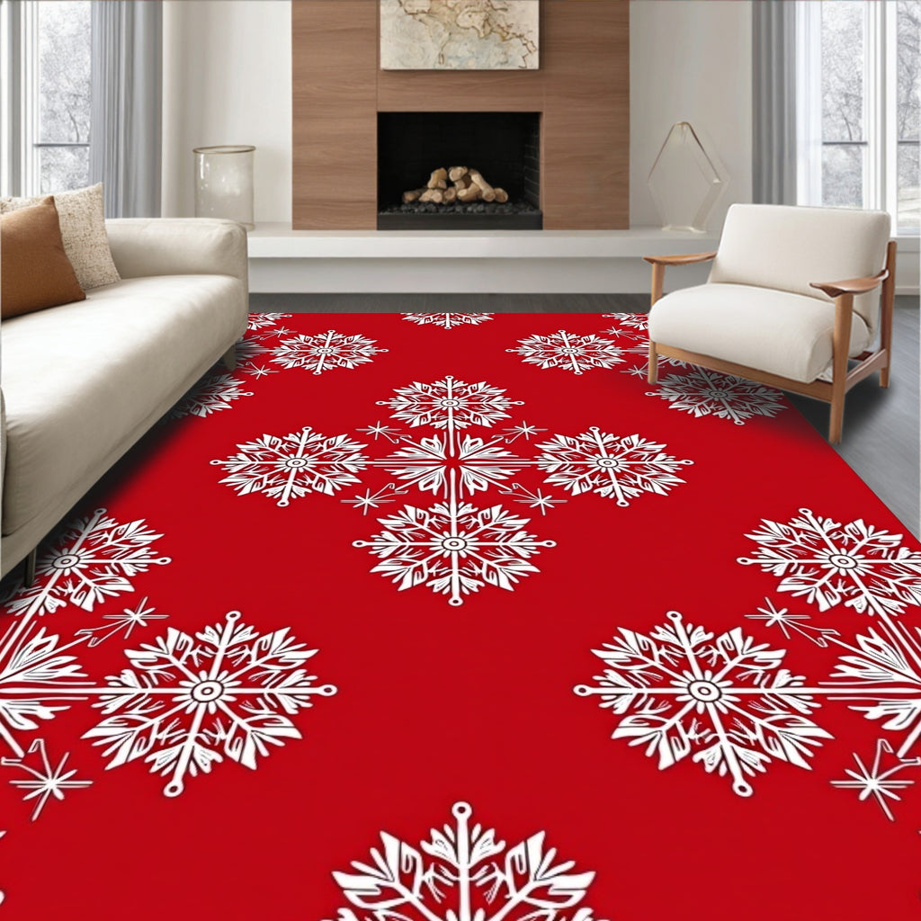 Festive White Snowflake Mandala Background Rug