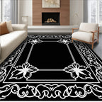 White Floral Scrollwork Border Rug